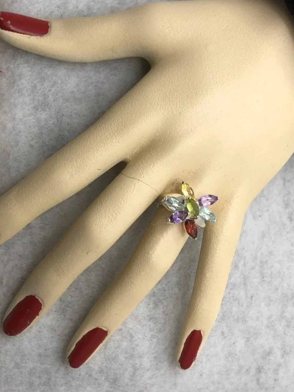 Colorful Sterling silver multicolor stone flower ring   6.5 - 7